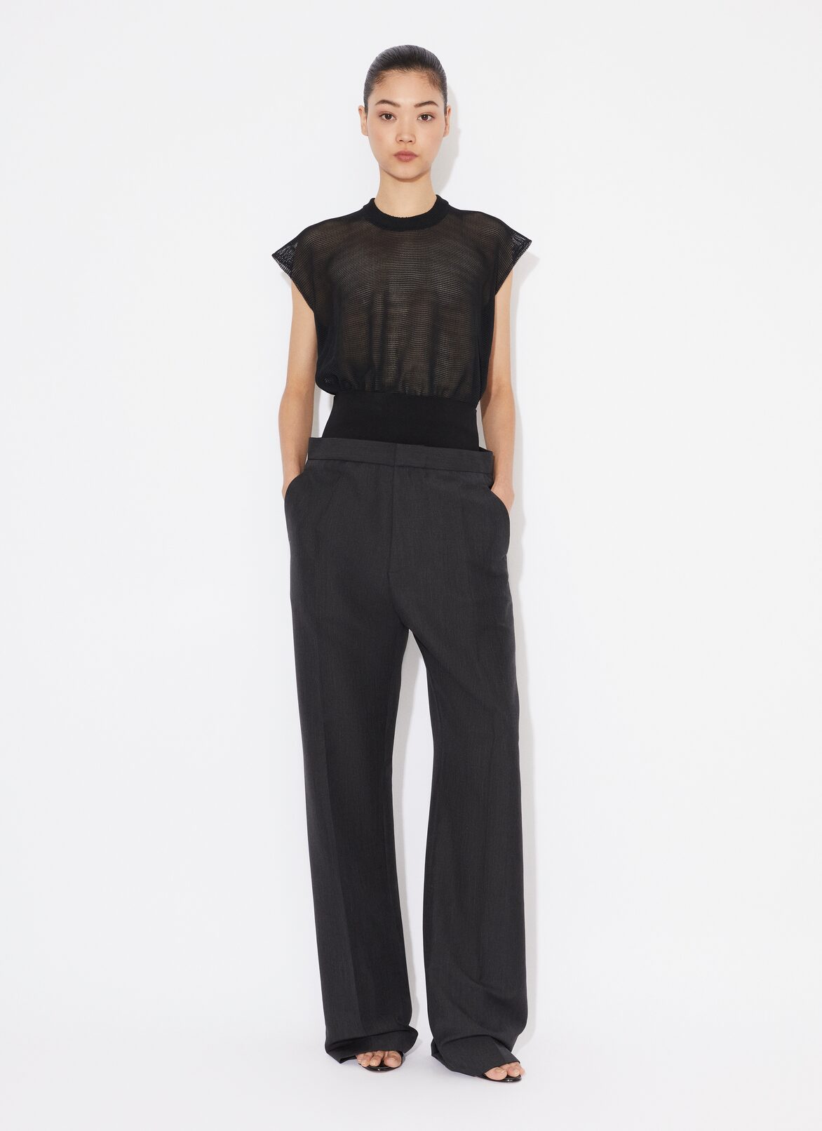 TAILORED TROUSERS WITH KNIT BAND ALAÏA DARK GREY TAILORED TROUSERS WITH KNIT BAND